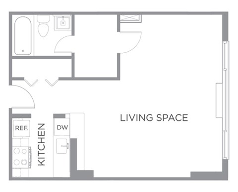 Floor plan for studio, 1 bath, 391 sqft